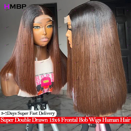 Bone Straight HD Lace Wig Human Hair 13x4 Lace Frontal Wig Brazilian Human Hair Bob 5x5 Closure Wigs Chocolate Brown 350 Density