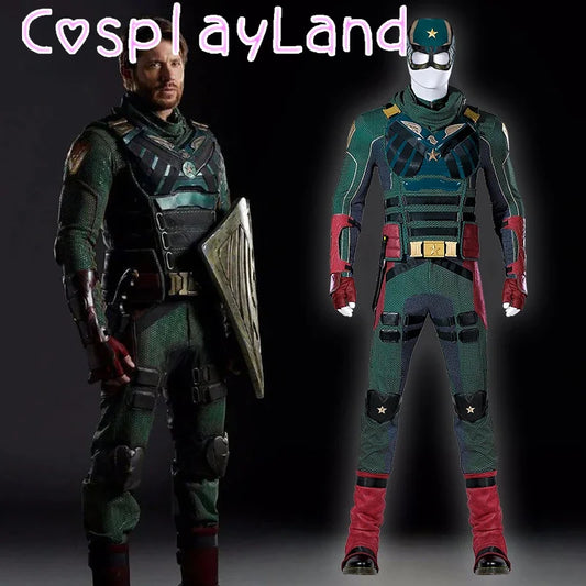 The Boys Soldier Boy Suit Costume American Hero Carnival Halloween Cosplay Green Superhero Ben Battle Outfit Adult  Men Suit