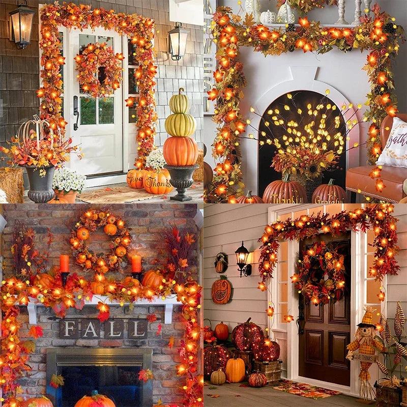 3M/2M Fall Decor Lighted Autumn Garland, Maple Leaves LED Fairy Lights Halloween String Lights Thanksgiving Decor for Home