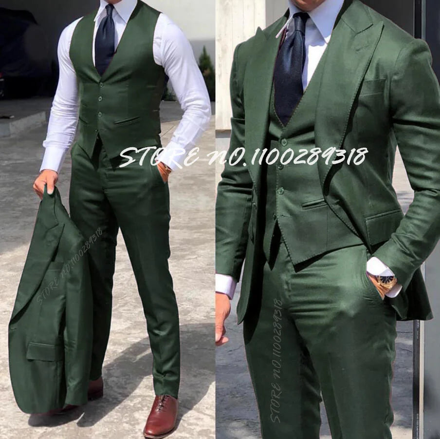 Classy Wedding Tuxedos Suits Slim Fit Suit For Men 3 Pieces Groomsmen Suit Formal Business Suit Costume Homme(Jacket+Vest+Pants)