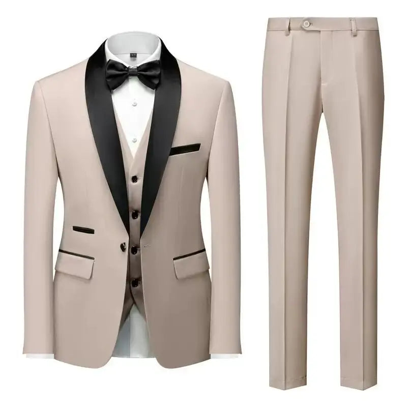 Suit (Blazer+ Vest + Pants) Men's Business Gentleman Fashion Slim Work Solid Color Plus Size Fair Dress Wedding Best Man Suits