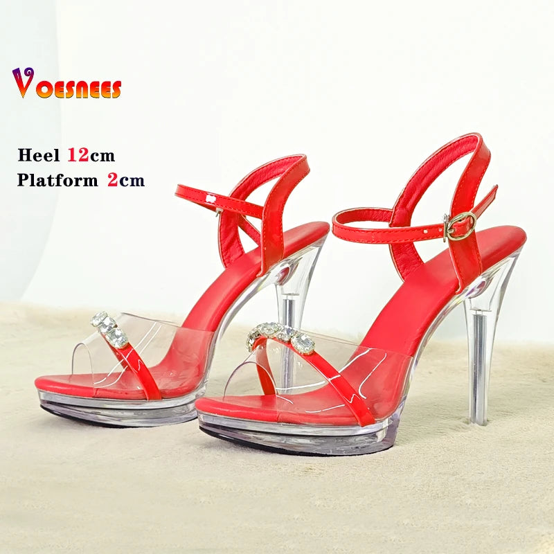 Transparent Slippers Ladies Clear PVC High Heeled Slippers Open Toe Daily Woman Sandals 12cm Sexy Show Crystal Shoes High Heels