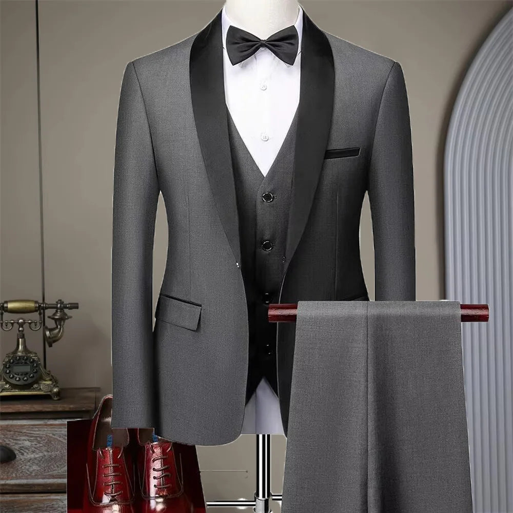 Suit (Blazer+ Vest + Pants) Men's Business Gentleman Fashion Slim Work Solid Color Plus Size Fair Dress Wedding Best Man Suits
