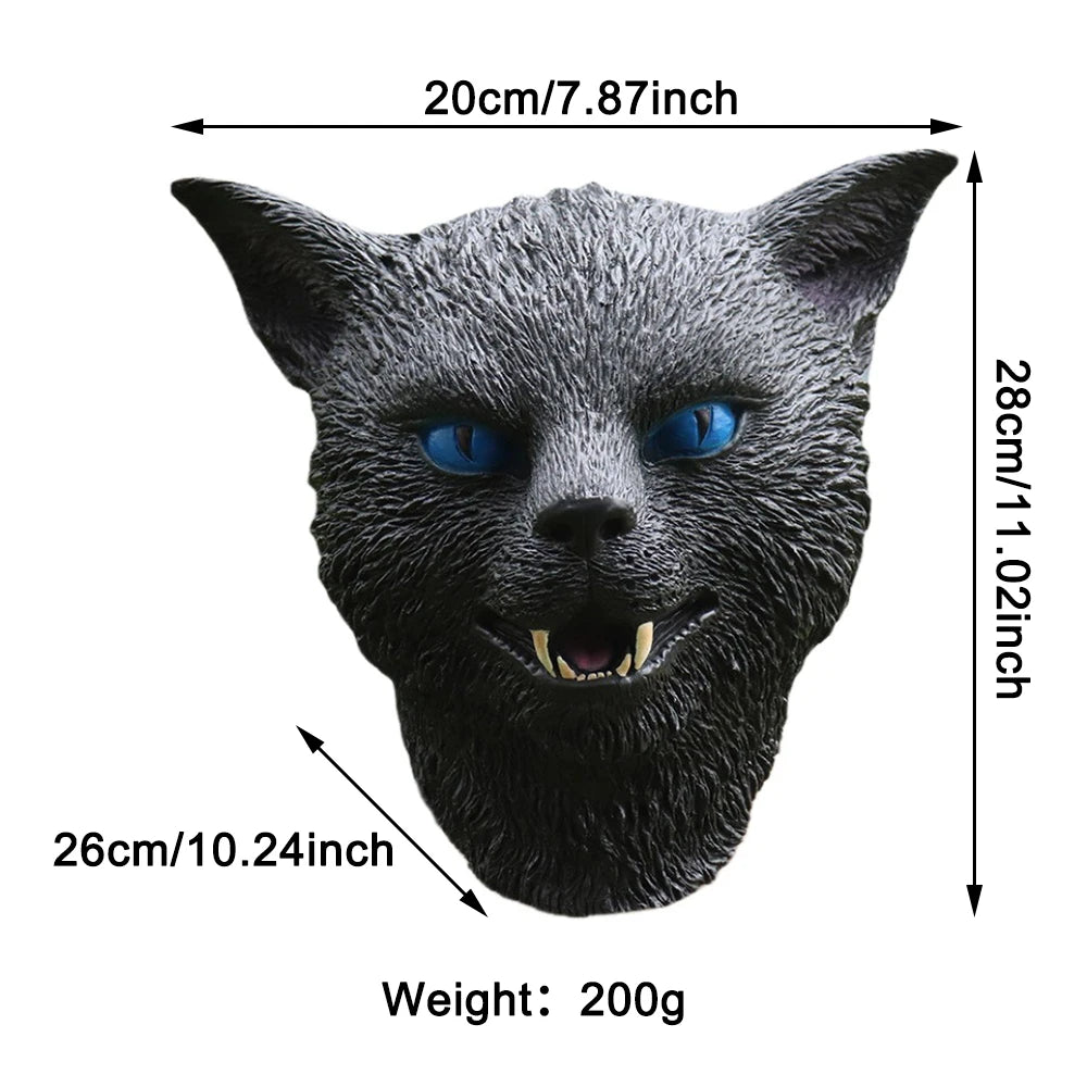 Realistic Full Head Black And White Cat Latex Mask Halloween Animal Cosplay Costume Headgear Carnival Accessory Prank Props Gift