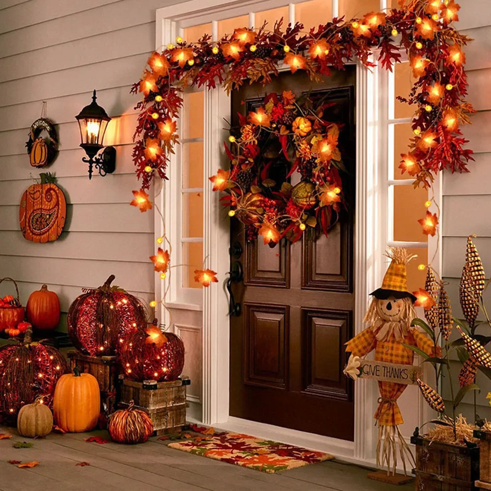 3M/2M Fall Decor Lighted Autumn Garland, Maple Leaves LED Fairy Lights Halloween String Lights Thanksgiving Decor for Home