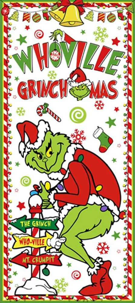 Christmas Green Haired Monster Door Cover Background Cloth Banner Christmas Party Scene Decoration Door Cover