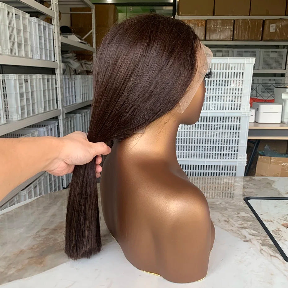 Original Vietnamese Hair Density 300 Smooth 5x5 Bone Straight Glueless Wigs 100% Human Hair 2x6 Closure Wig Super Double Drown