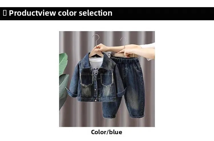 Boys Denim Suit Spring 2025 Spring Autumn New Style Children's Western-style Coat Boys' Fashionable Explosive Street 2 Piece Set