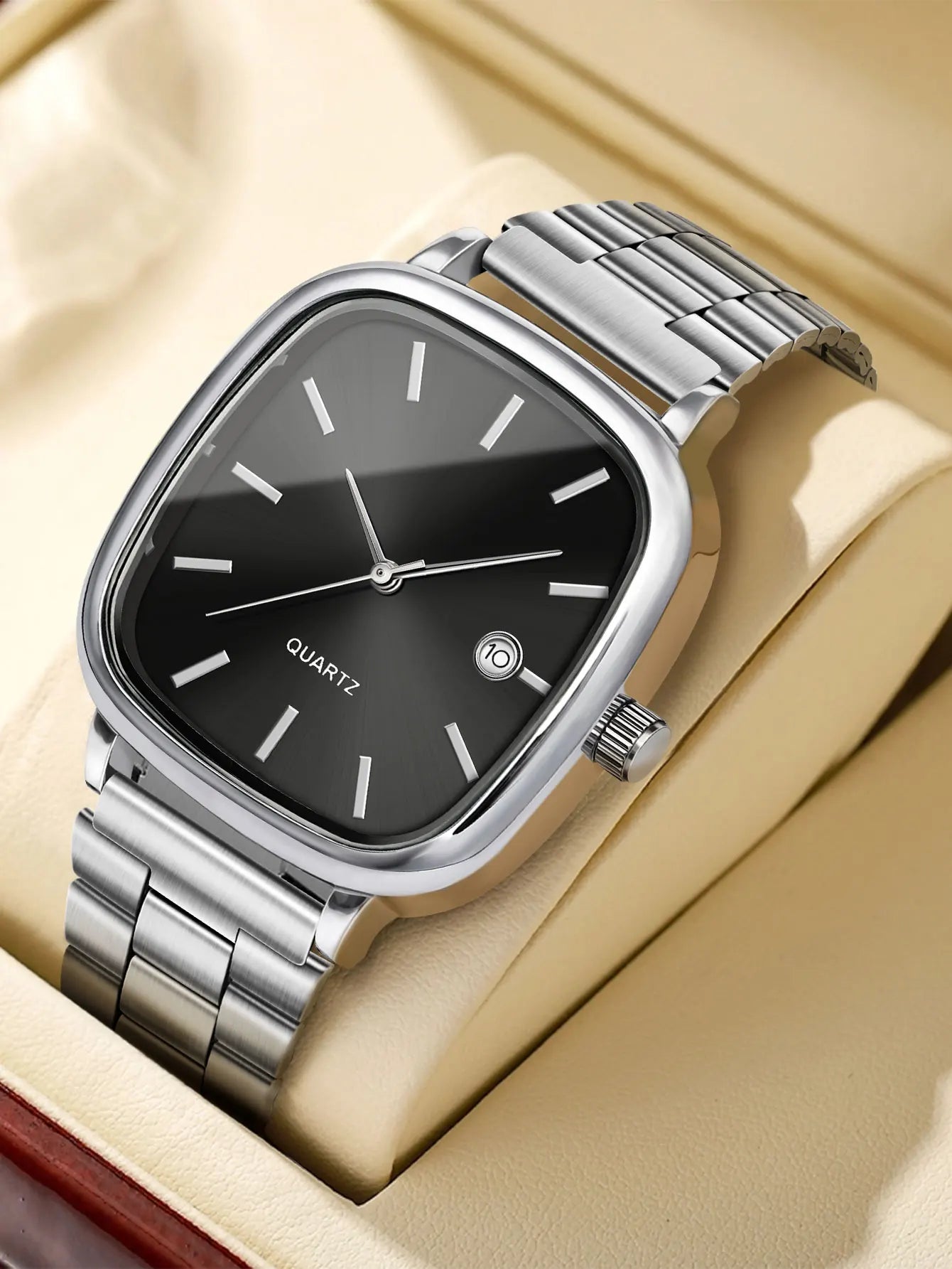 Couple watches for men and women; quartz watches with stainless steel bands and calendar; Christmas gift.