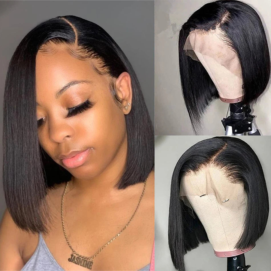 Bone Straight Bob Wig Lace Front Human Hair Wigs For Women Short Bob Wig side part Lace Frontal Wig Brazilian Human Hair 180%