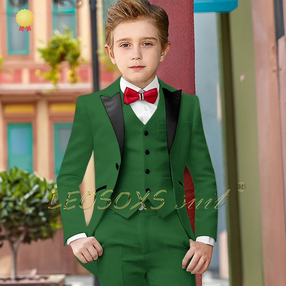 Boys Suit 3 Piece White Long Tuxedo Jacket Pants Vest Wedding Party Birthday Gift Kids Customized Blazer Suit