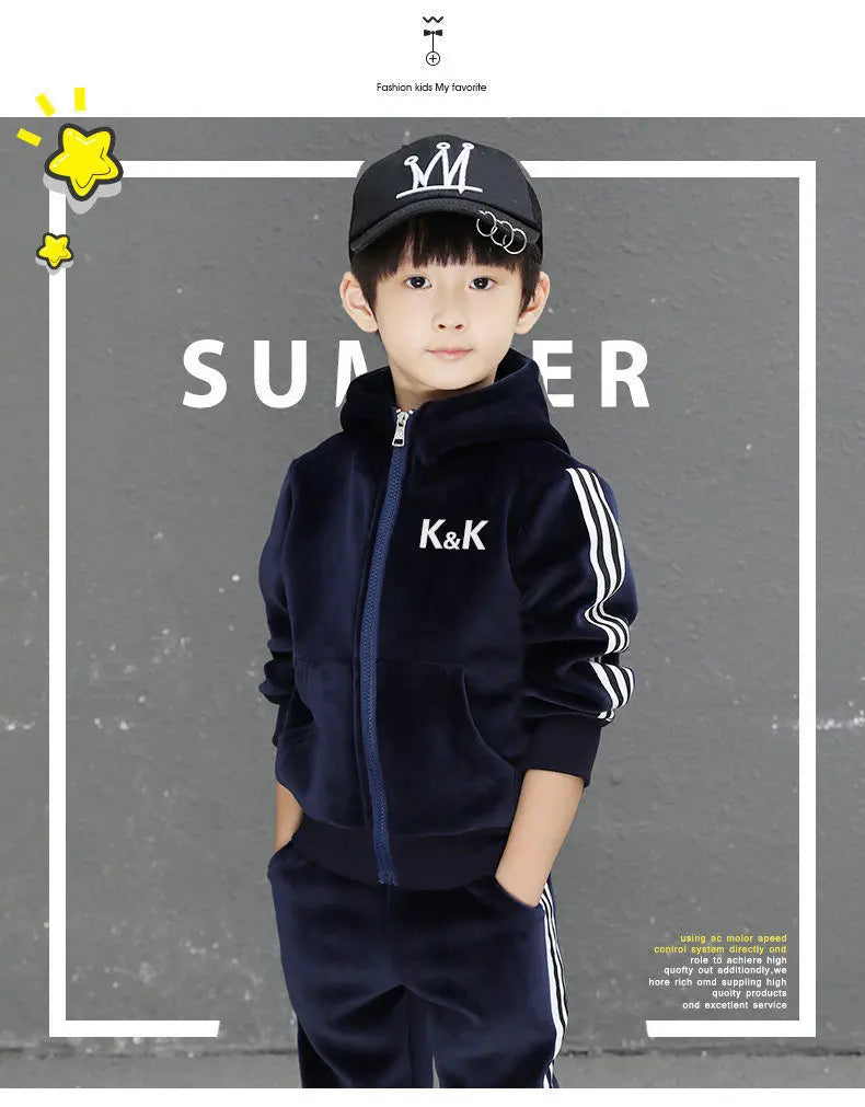 Boys Suit Sweatshirts +Pants Cotton 2Pcs/Sets 2023 Graceful Spring Autumn Sports Sets School Outdoors Thicken Children Clothing