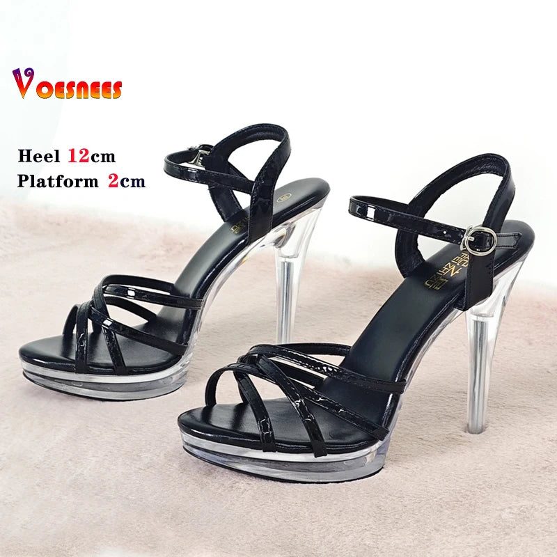 Transparent Slippers Ladies Clear PVC High Heeled Slippers Open Toe Daily Woman Sandals 12cm Sexy Show Crystal Shoes High Heels