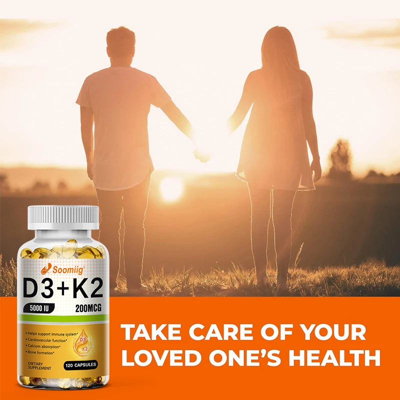 Vitamin D3 + K2 (MK-7)  Capsules - Strong Bones, Promote Brain Health, Maintain Cardiovascular Health, Enhances Immune System