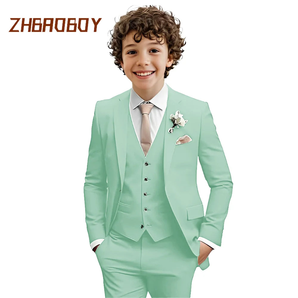 Boys Suit 3 Piece Slim Fit Kids Tuxedo Suit Formal Wedding Outfit Blazer Vest Pants Set
