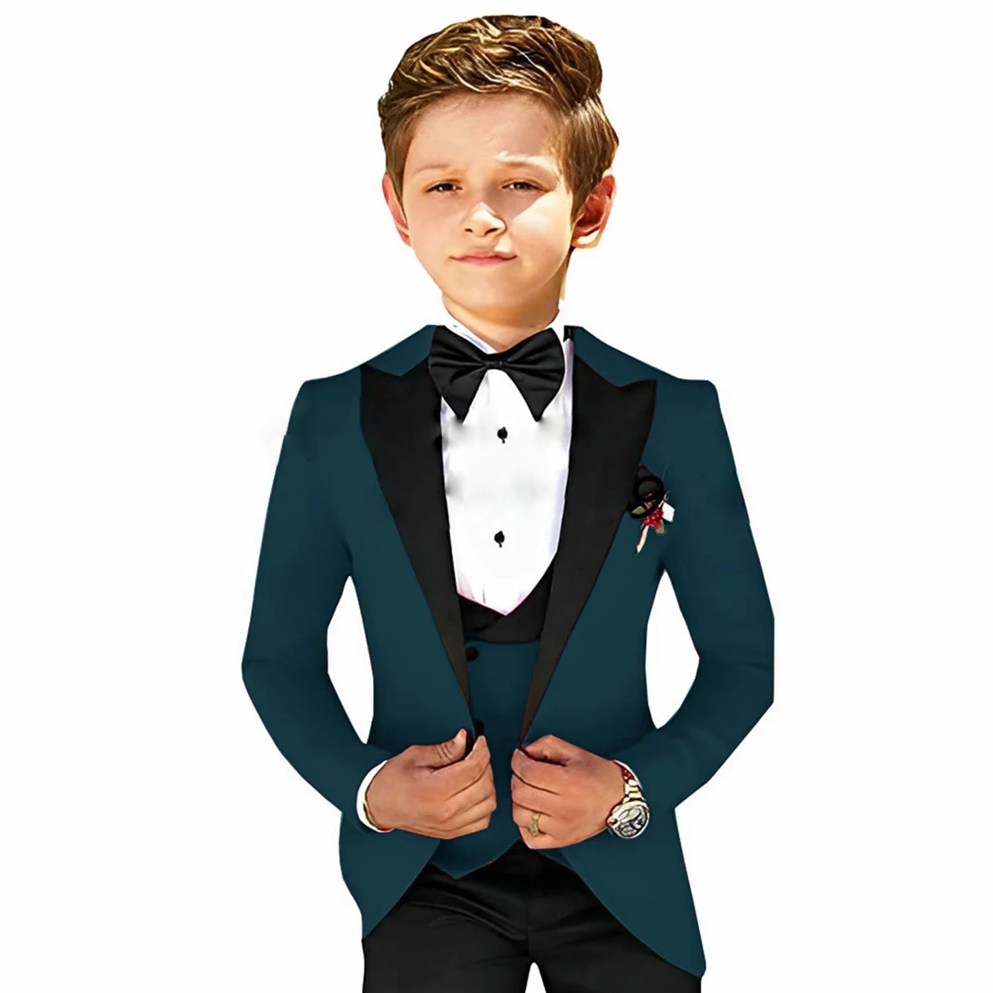 Boys Suit Wedding 3-Piece Party Dress Kids Splicing Lapel Jacket Pants Vest Blazer Slim Fit Complete Set of Clothes Tailored