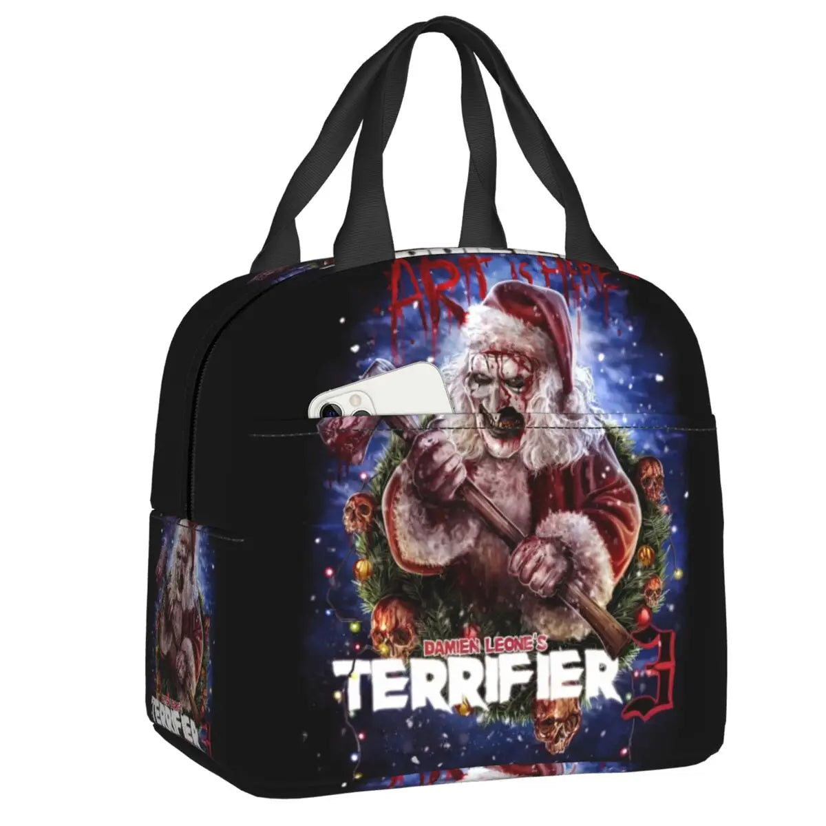 Custom Art Crispies Terrifiers Halloween Horror Movie Lunch Bag Men Women Cooler Thermal Insulated Lunch Boxes for Adult Office