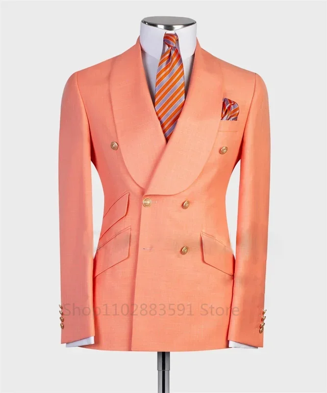 Suit For Mens Groom's Wedding 1 Pieces Slim Fit Blazer Wide Shawl Lapel Luxury Men Suit Custom Made Tuxedo Gold Button