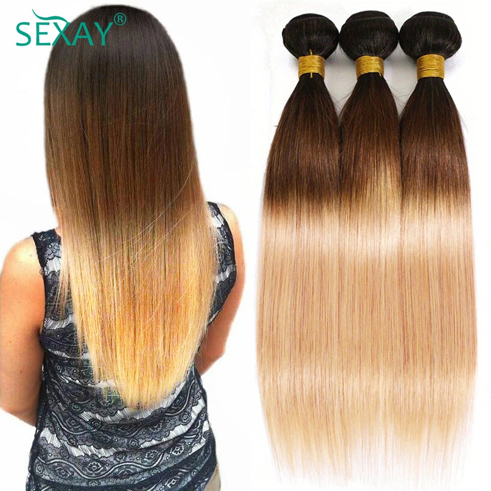 28 30 Inch 1B/4/27 Bone Straight Human Hair Weave Bundles 100% Brazilian Pre Colored Human Hair Extensions 3 Tone Ombre Hair