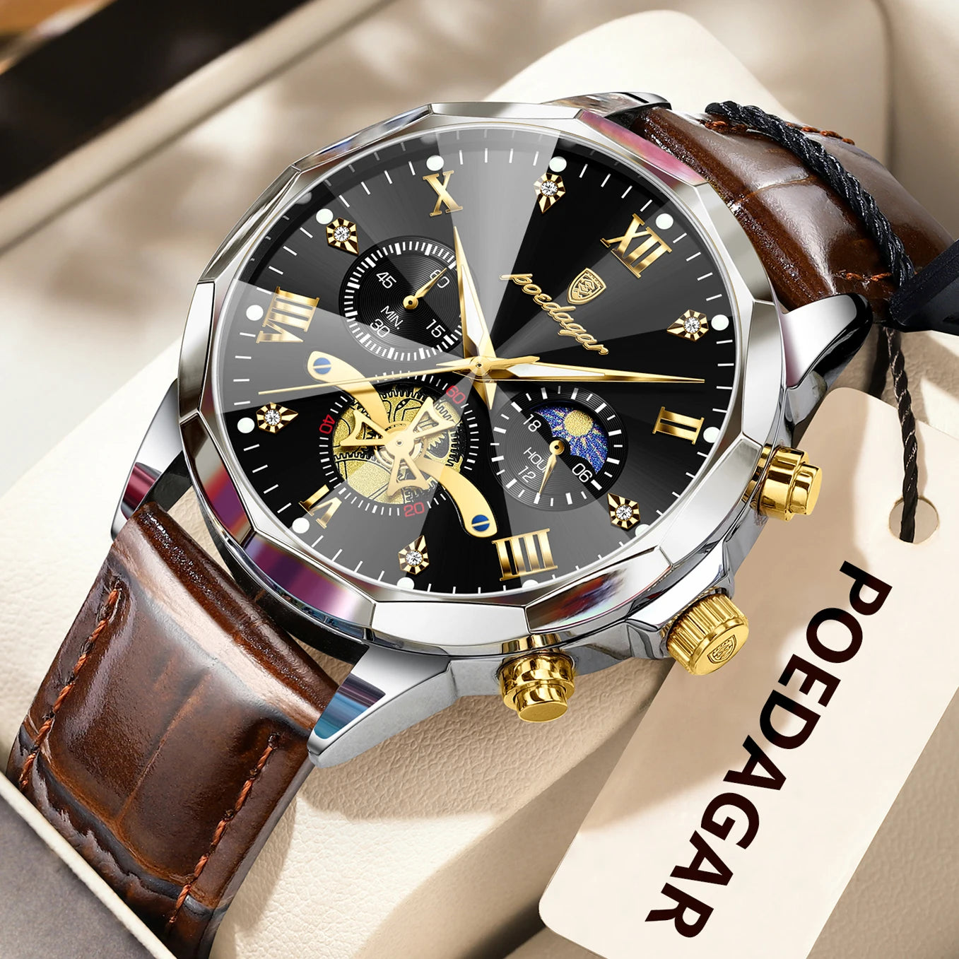 POEDAGAR Military Luxury Men Wristwatch Quartz Waterproof Luminous Chronograph Leather Man Watch Sports Men's Watches Male Reloj