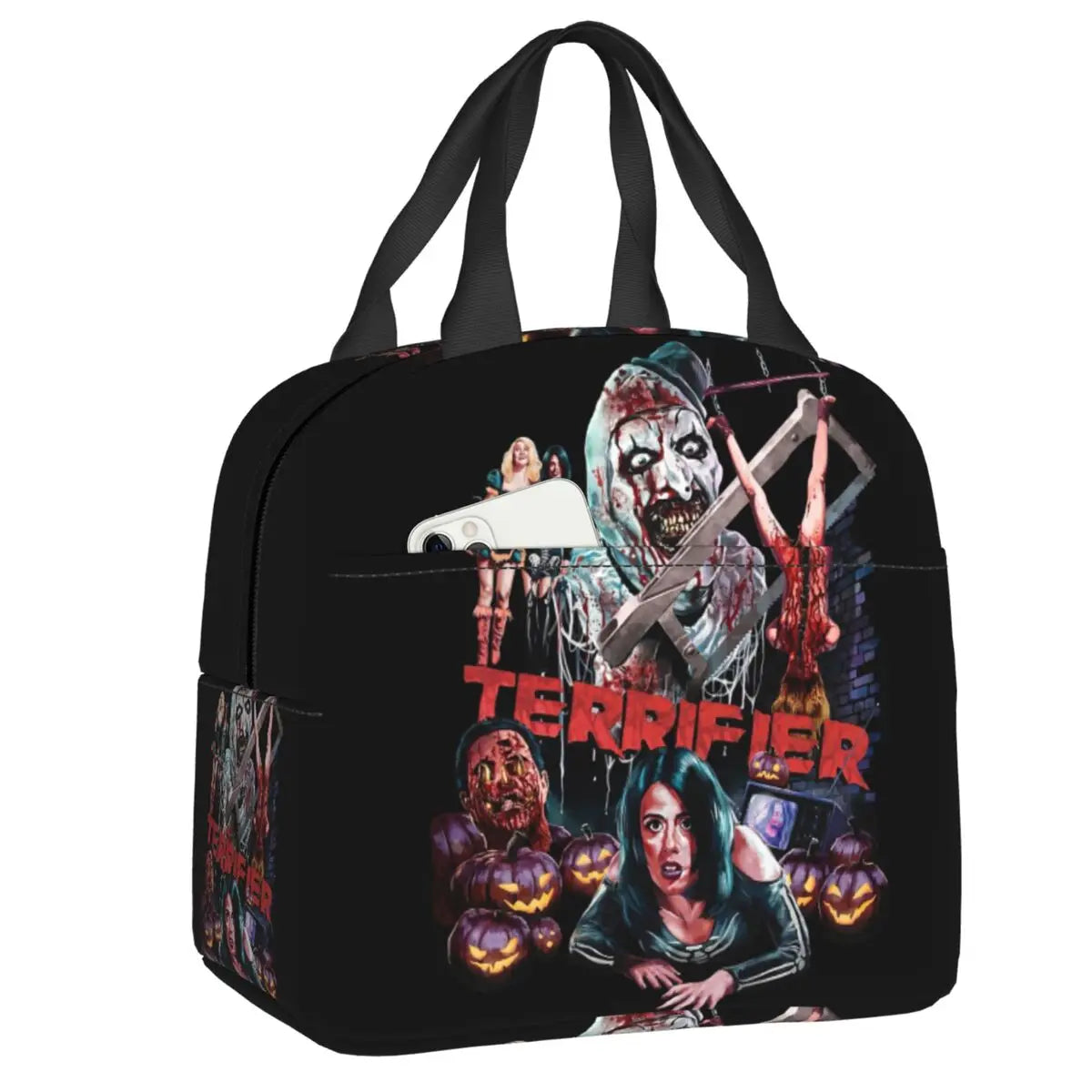 Custom Art Crispies Terrifiers Halloween Horror Movie Lunch Bag Men Women Cooler Thermal Insulated Lunch Boxes for Adult Office