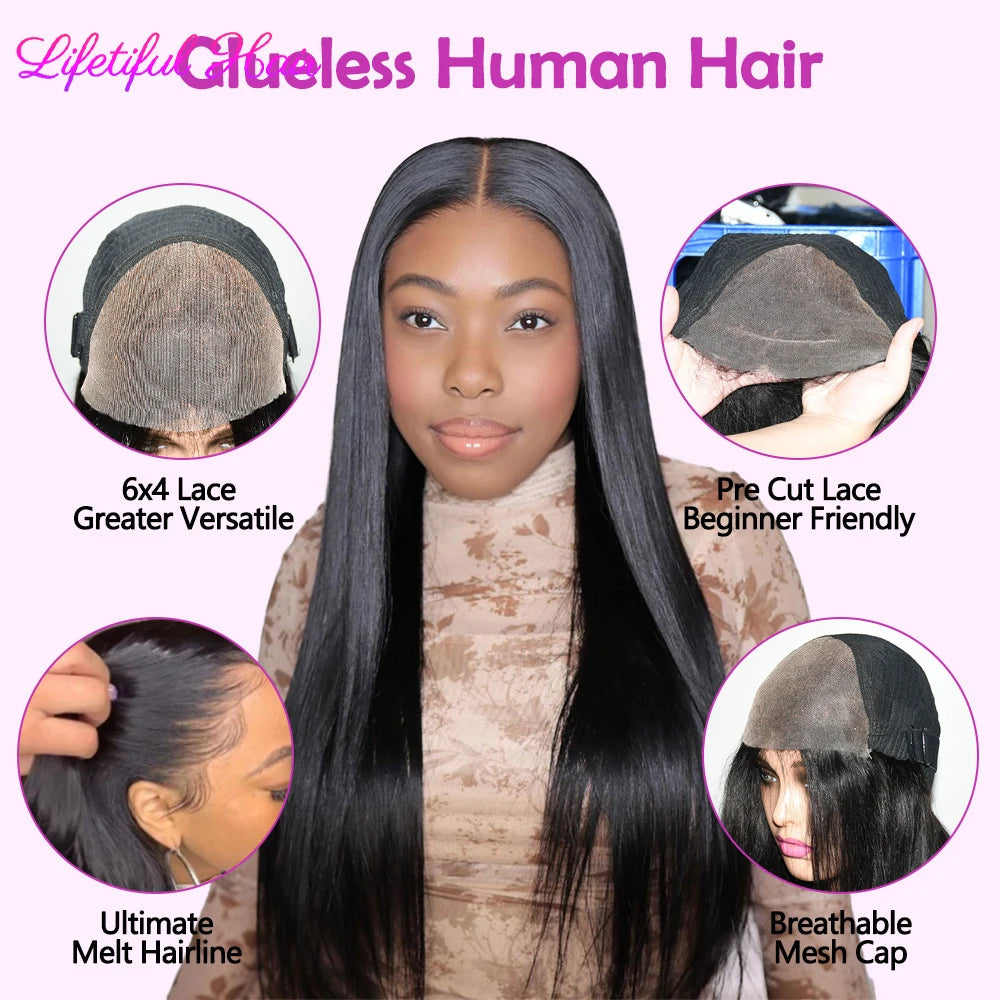 32 Inch 6x4 Bone Straight Human Hair Wigs Glueless Wig Human Hair Ready To Wear Pre-cut Brazilian 100% Human Hair Wigs For Women