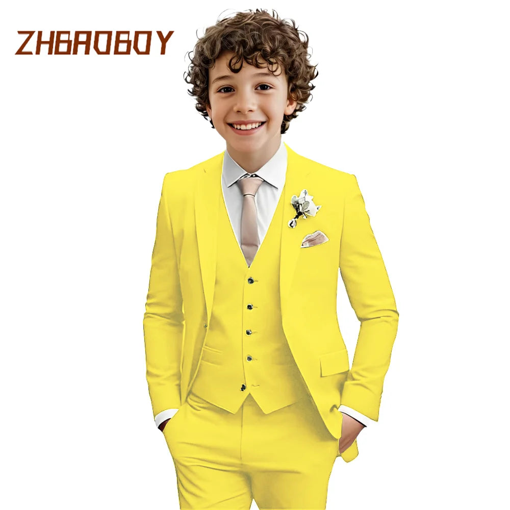 Boys Suit 3 Piece Slim Fit Kids Tuxedo Suit Formal Wedding Outfit Blazer Vest Pants Set