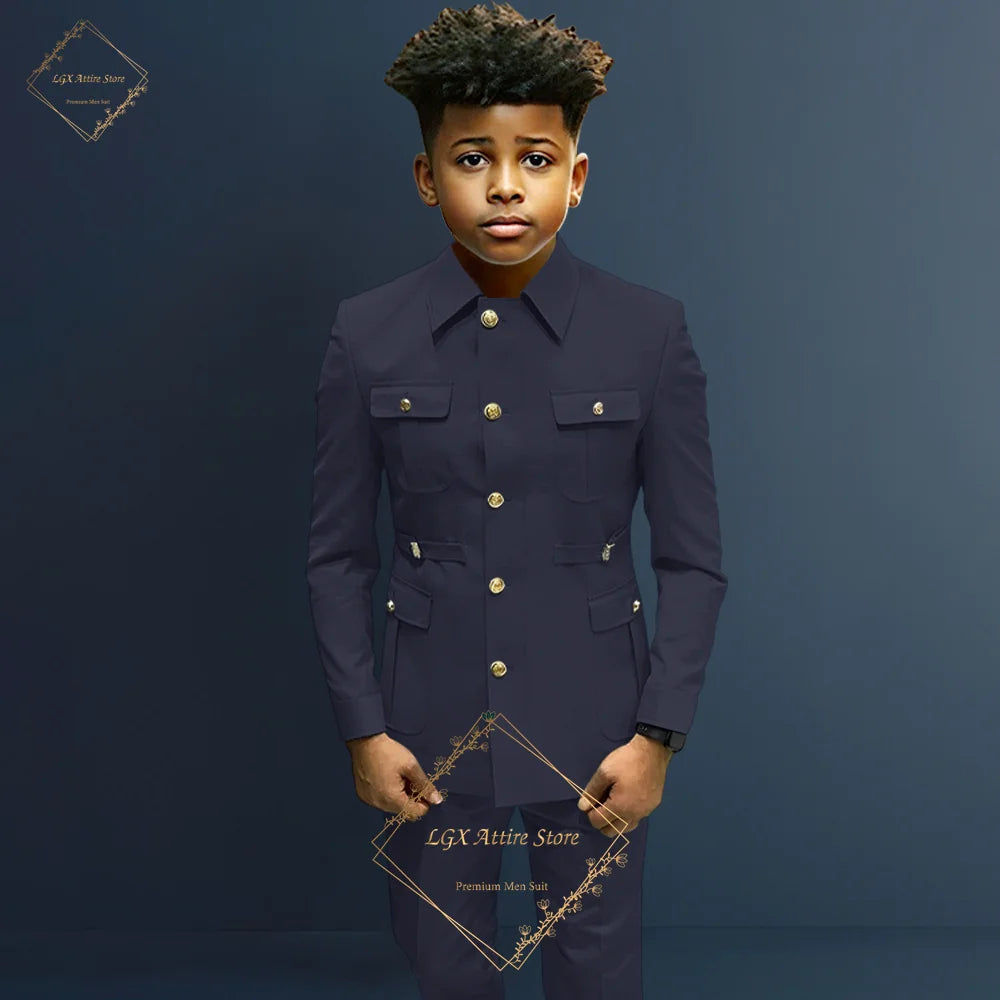 Boys single breasted formal suit 2 piece suit, boys Zhongshan suit style long coat classic design suitable for 2~16 years old