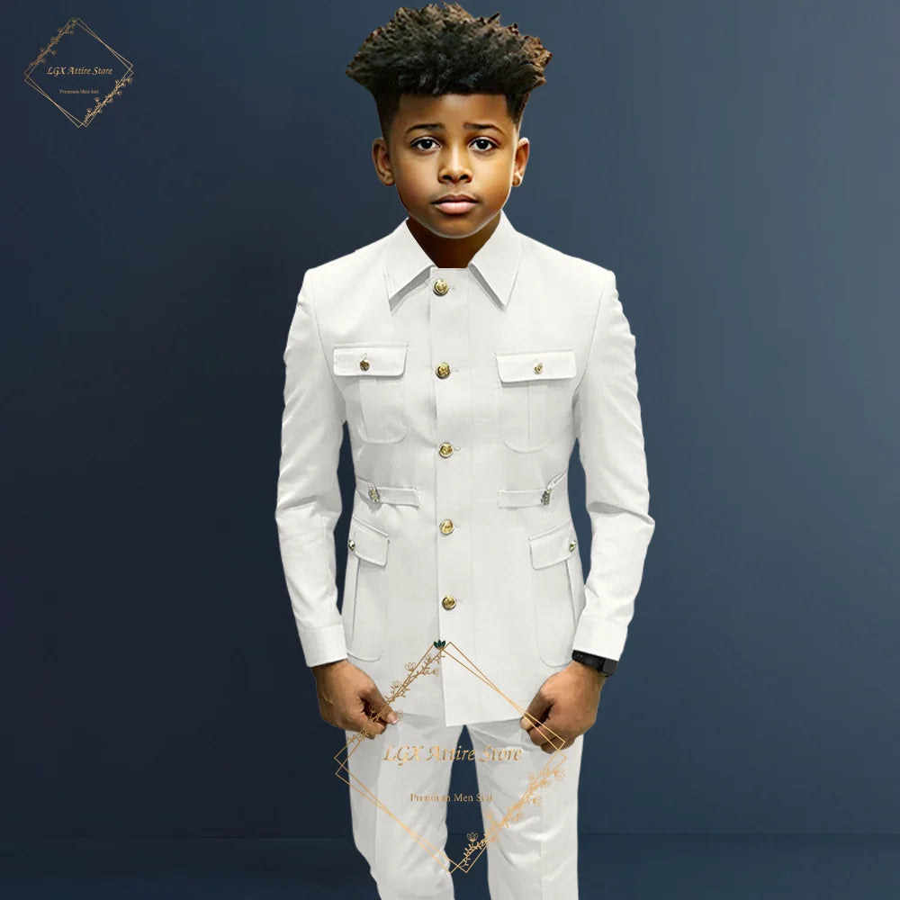 Boys single breasted formal suit 2 piece suit, boys Zhongshan suit style long coat classic design suitable for 2~16 years old