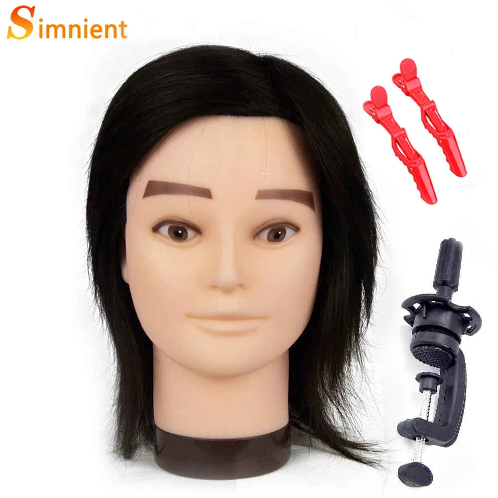 100% Human Hair Male Mannequin Head With Hair Beard Practice Manikin Hairdresser Cosmetology Training Doll Head For Hair Styling