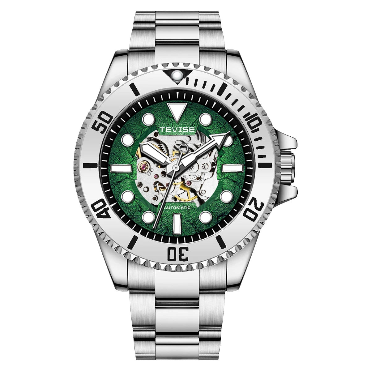 TEVISE New Automatic Mechanical Watch for Men Waterproof Stainless Steel Skeleton Luminous Watch Fashion Casual Wristwatch