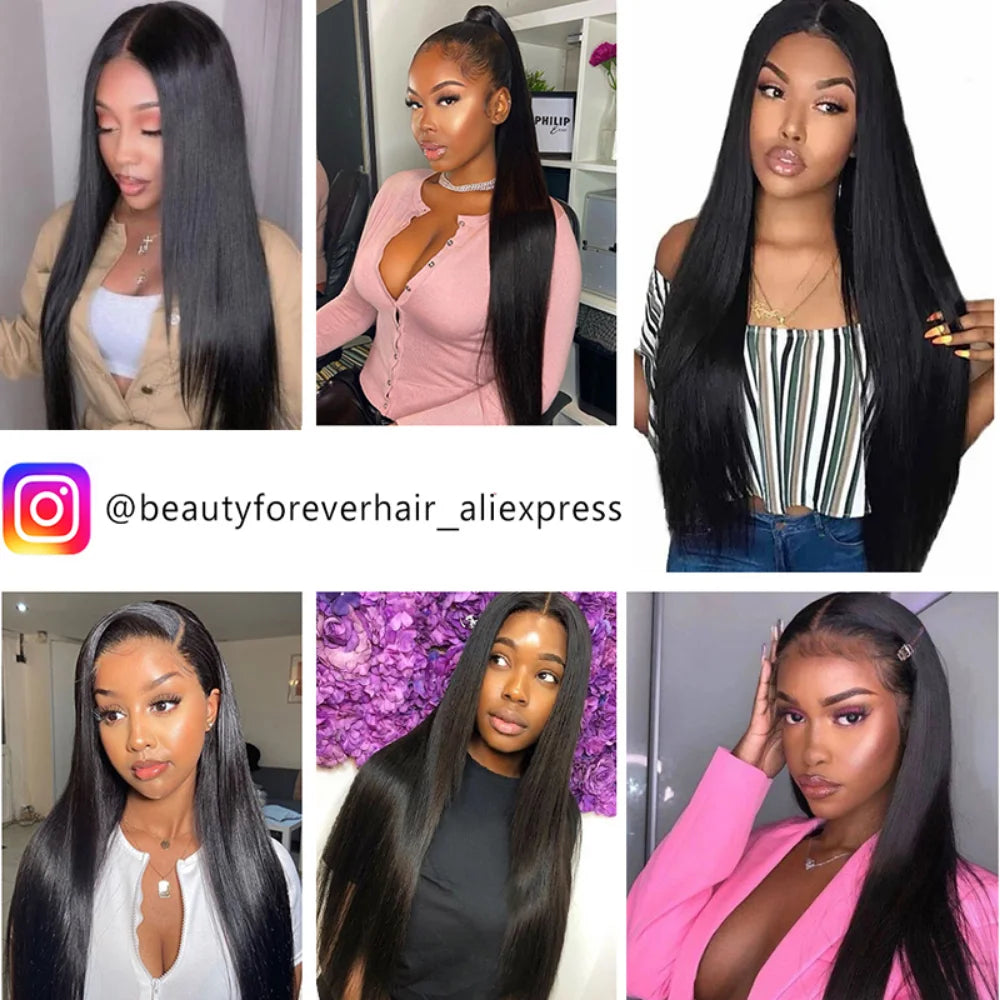 Beauty Forever Brazilian Bone Straight Human Hair Bundles Thick End Natrual Black Unprocessed Virgin Human Hair Double Weft