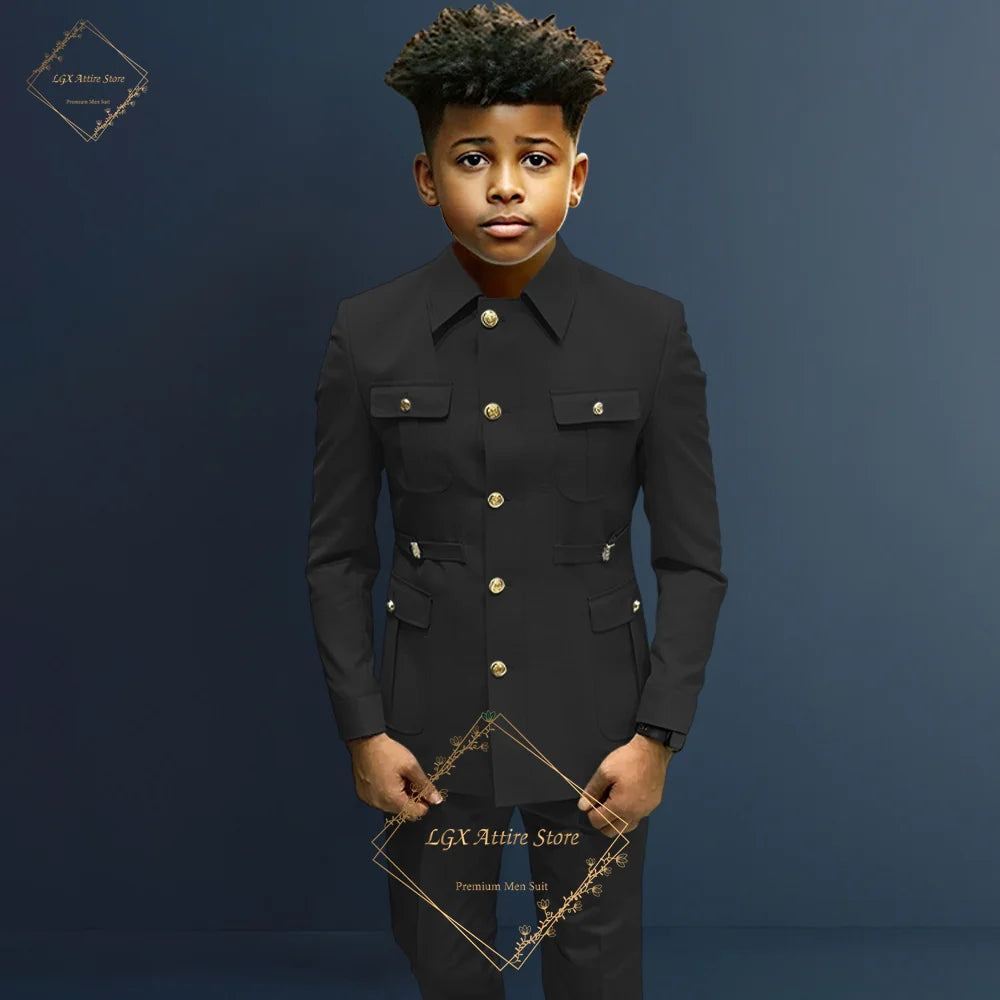 Boys single breasted formal suit 2 piece suit, boys Zhongshan suit style long coat classic design suitable for 2~16 years old