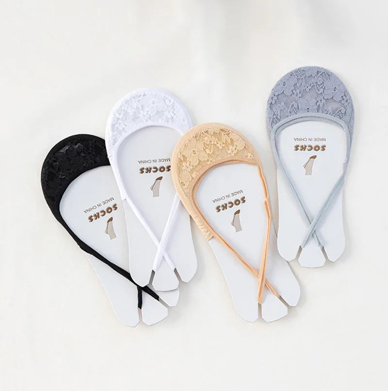 Transparent Lace Boat Socks Women's Summer Socks Ultra Thin Invisible Half Forefoot High Heels Invisible Socks Suspenders Design