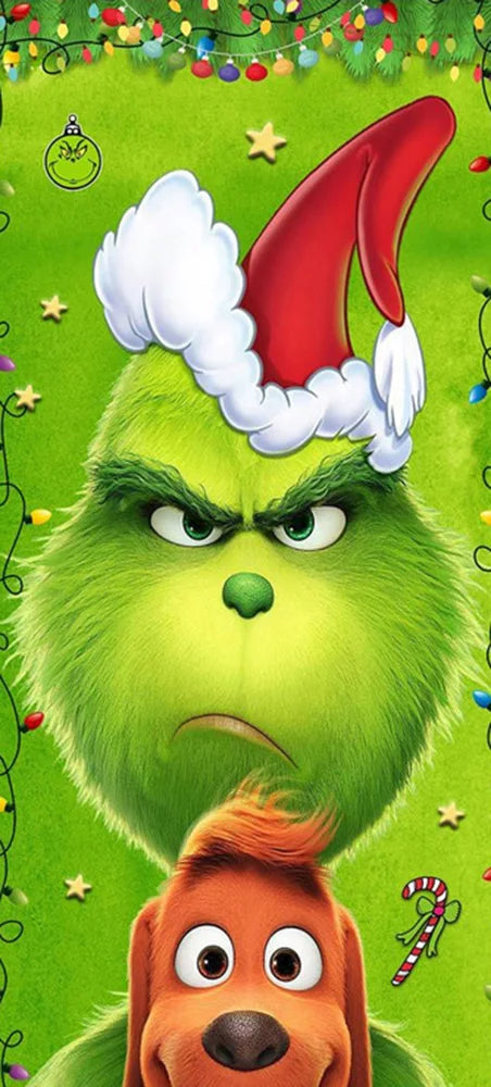 Christmas Green Haired Monster Door Cover Background Cloth Banner Christmas Party Scene Decoration Door Cover