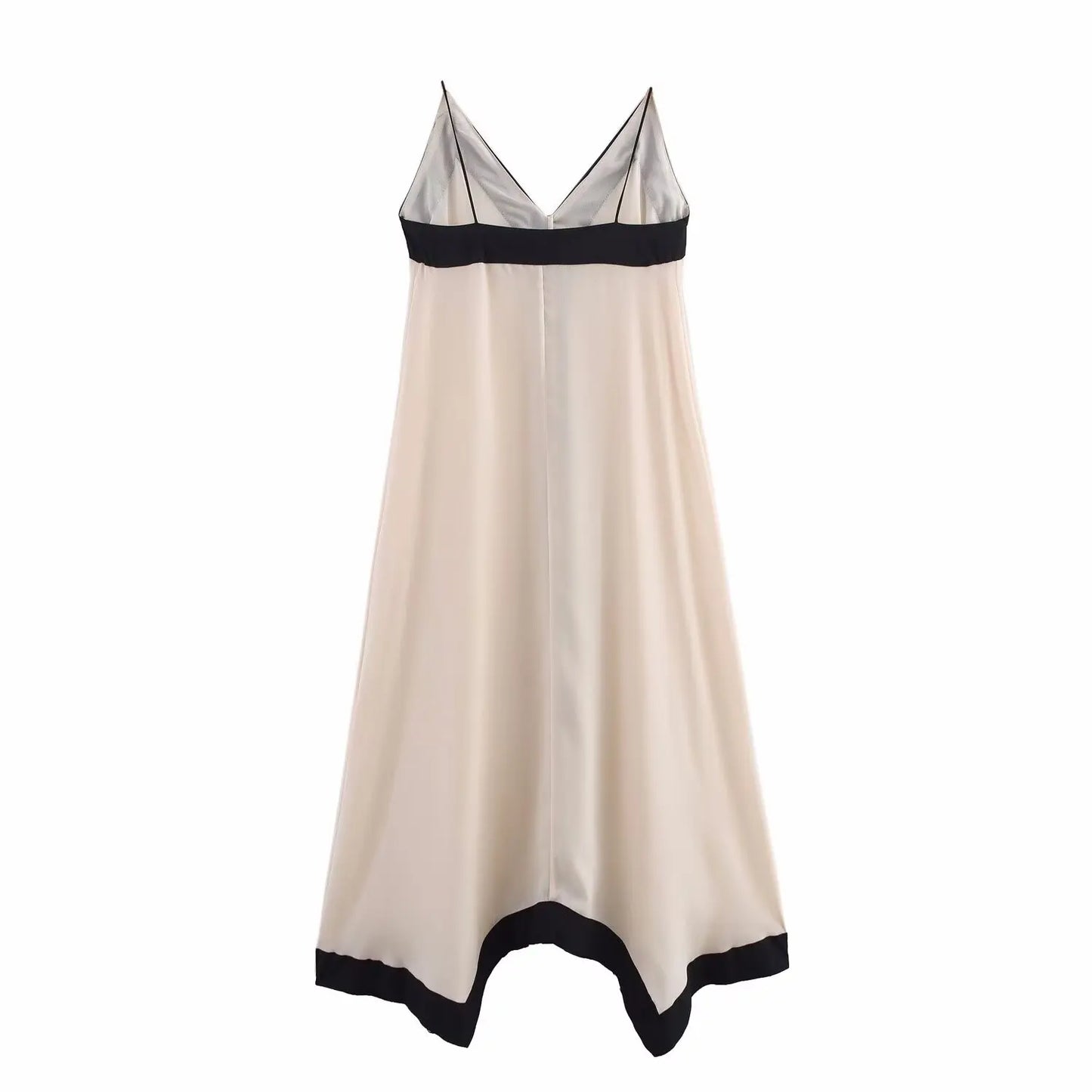 women's dress is fashionable casual lazy contrasting color V-neck slim suspender temperament summer new dress