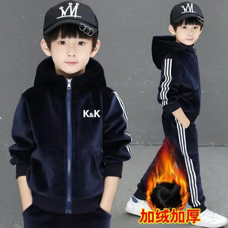 Boys Suit Sweatshirts +Pants Cotton 2Pcs/Sets 2023 Graceful Spring Autumn Sports Sets School Outdoors Thicken Children Clothing