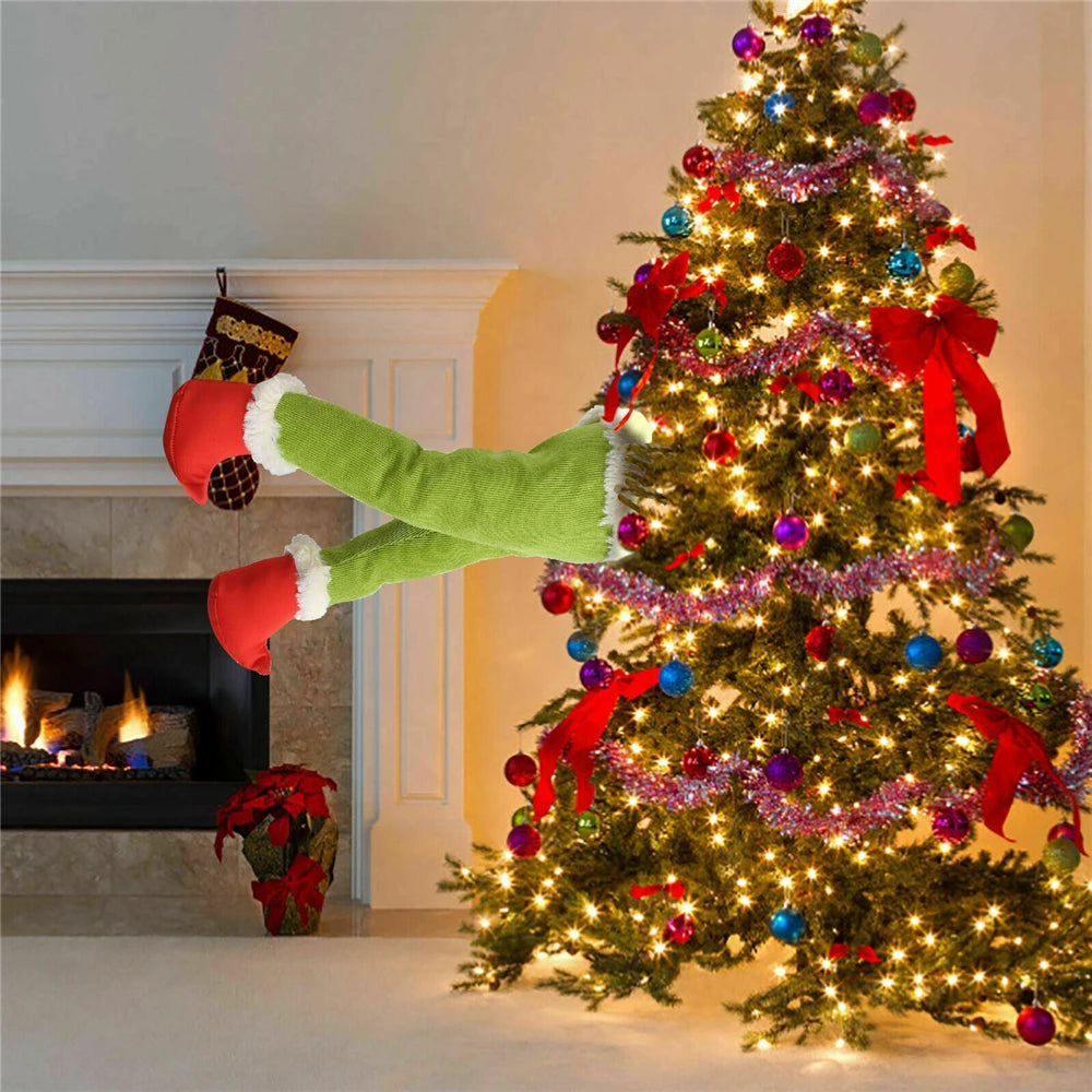 Christmas Elf Leg Plush Toy Xmas Tree Decoration Props Santa Claus Green Artificial Leg Children's Toy Christmas Home Decor