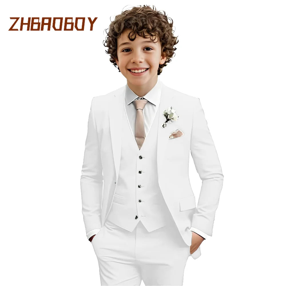 Boys Suit 3 Piece Slim Fit Kids Tuxedo Suit Formal Wedding Outfit Blazer Vest Pants Set