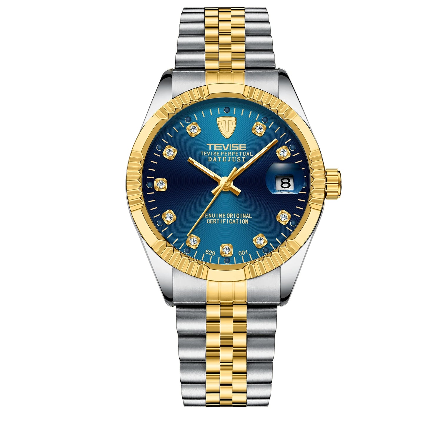 TEVISE  Automatic Mechanical Watch for Men with Date Stainless Steel Diamond Fashion Business Casual Watch Waterproof