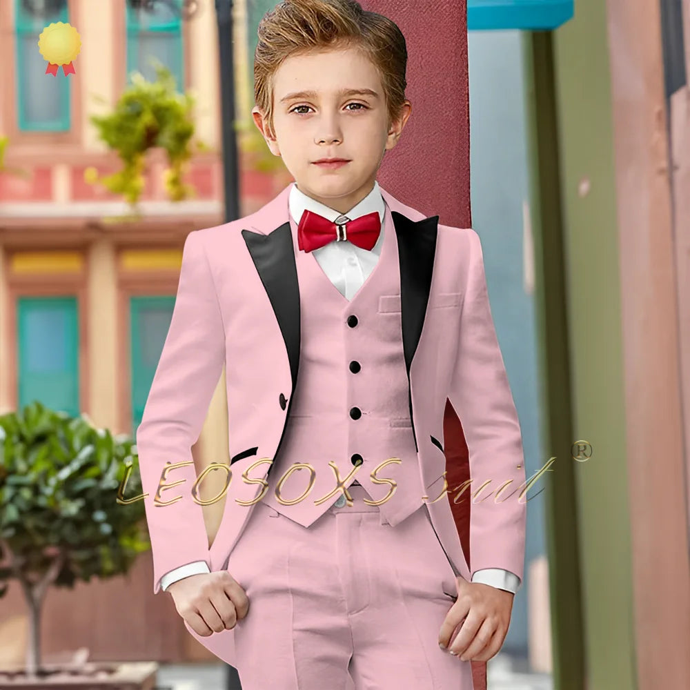 Boys Suit 3 Piece White Long Tuxedo Jacket Pants Vest Wedding Party Birthday Gift Kids Customized Blazer Suit