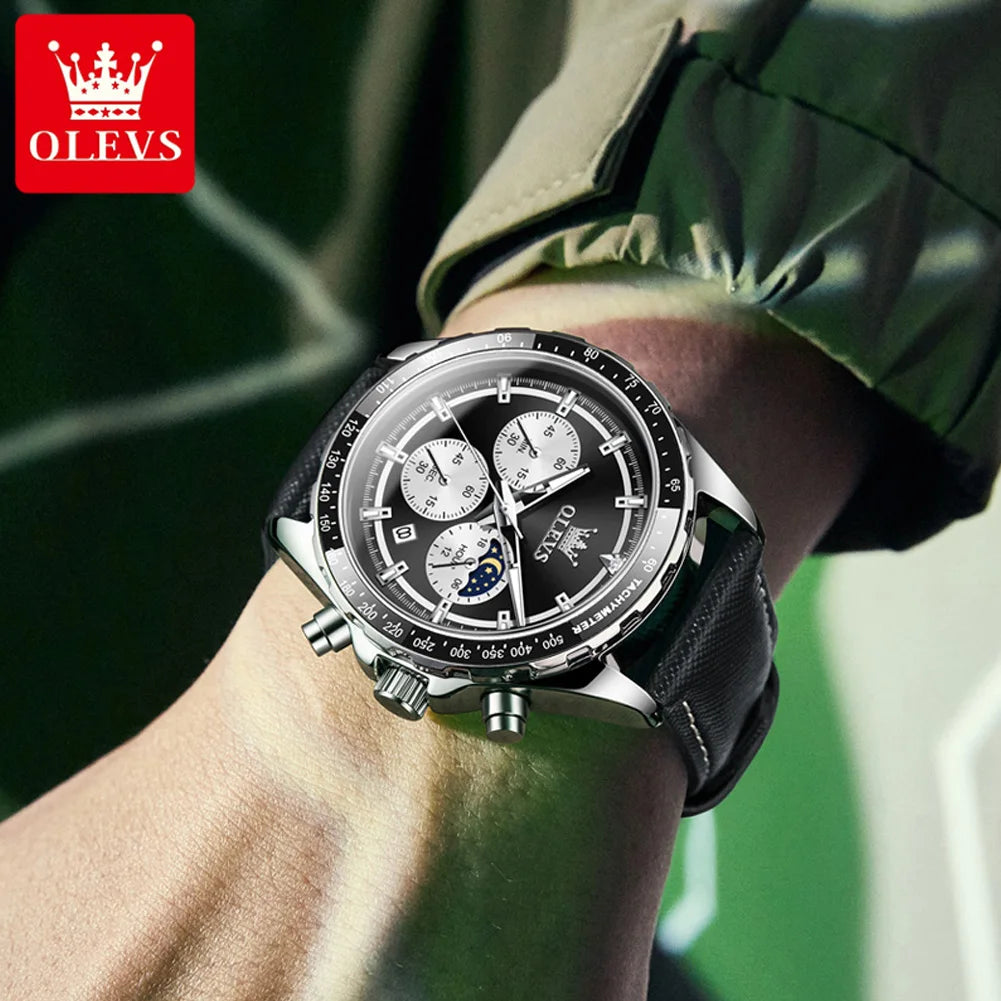 OLEVS 2945 Watches For Man Top Brand Young Fashion Original Quartz Wristwatch Waterproof Leather Starp Luminous   Reloj Hombre 