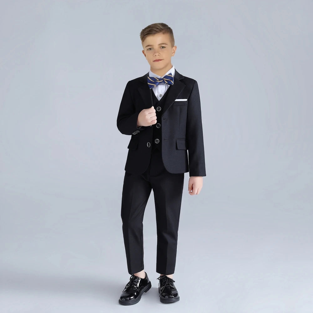Boys Formal Slim Fit Suit Set 4 Pieces Two Colors Available Fast Delivery Notched Lapel Kids Suits Banquet Party Tuxedo 3-14T