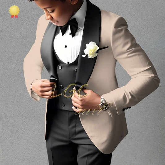 Boys’ Beige 3‑Piece Suit with classic modern comfortable tailoring, Ideal for Weddings, Banquets, Birthdays & Performances