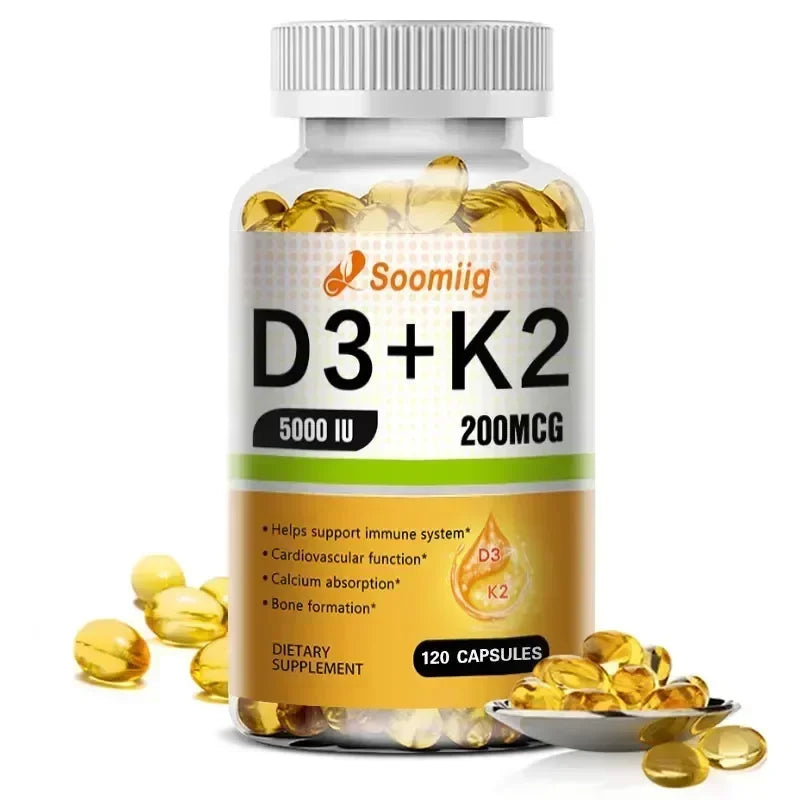 Vitamin D3 + K2 (MK-7)  Capsules - Strong Bones, Promote Brain Health, Maintain Cardiovascular Health, Enhances Immune System