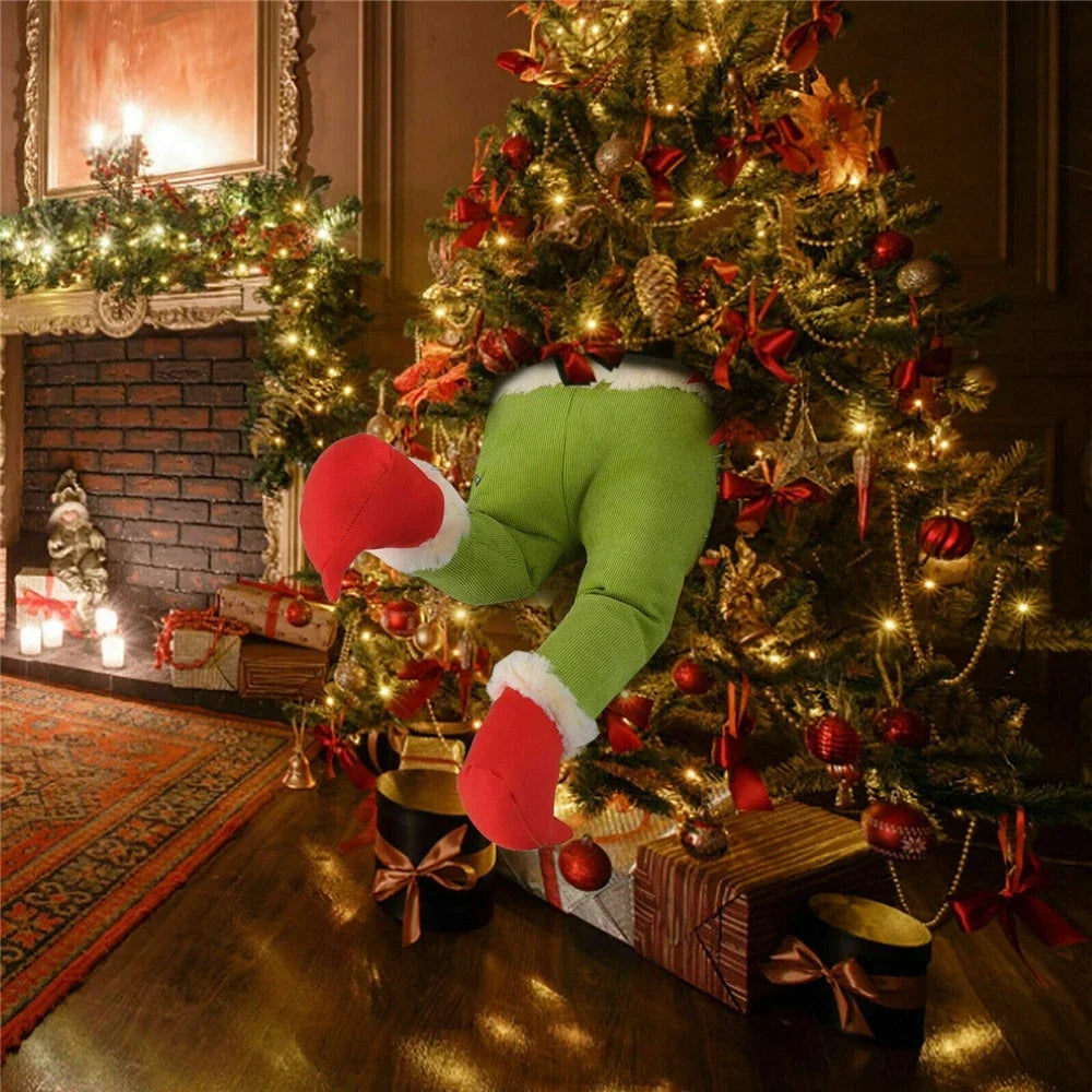 Christmas Elf Leg Plush Toy Xmas Tree Decoration Props Santa Claus Green Artificial Leg Children's Toy Christmas Home Decor