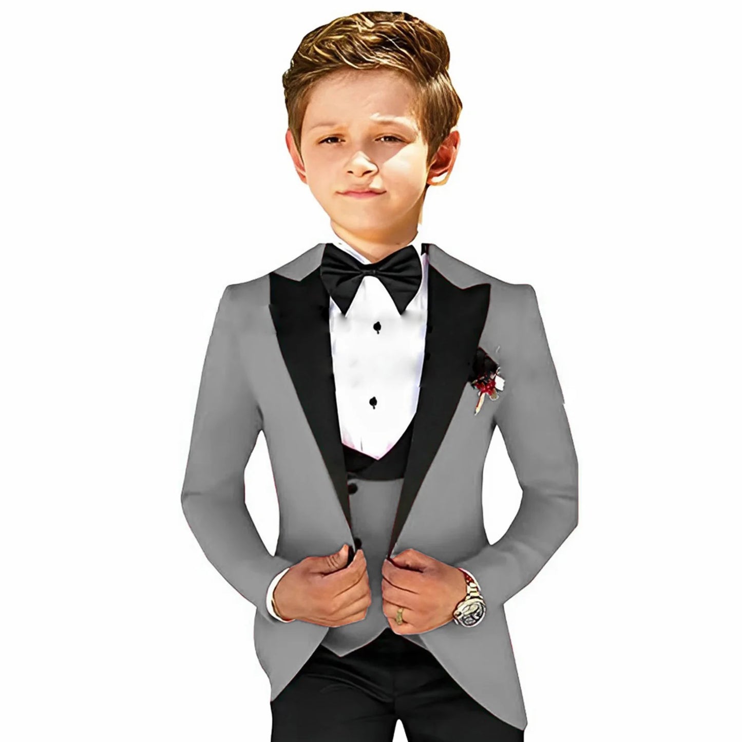 Boys Suit Wedding 3-Piece Party Dress Kids Splicing Lapel Jacket Pants Vest Blazer Slim Fit Complete Set of Clothes Tailored