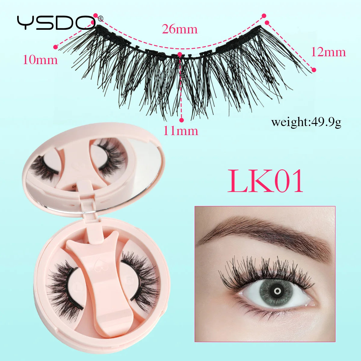 YSDO 1 Pair Magnetic Eyelashes Long-Lasting No Glue Needed Magnetic False Lashes Reusable Makeup Soft Faux 3D Mink Eyelash Tools