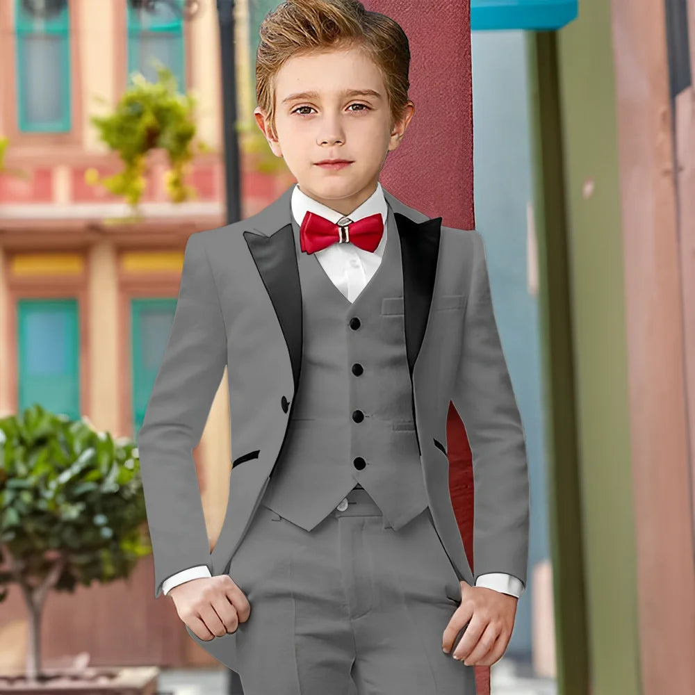 Boys Suit 3 Piece White Long Tuxedo Jacket Pants Vest Wedding Party Birthday Gift Kids Customized Blazer Suit