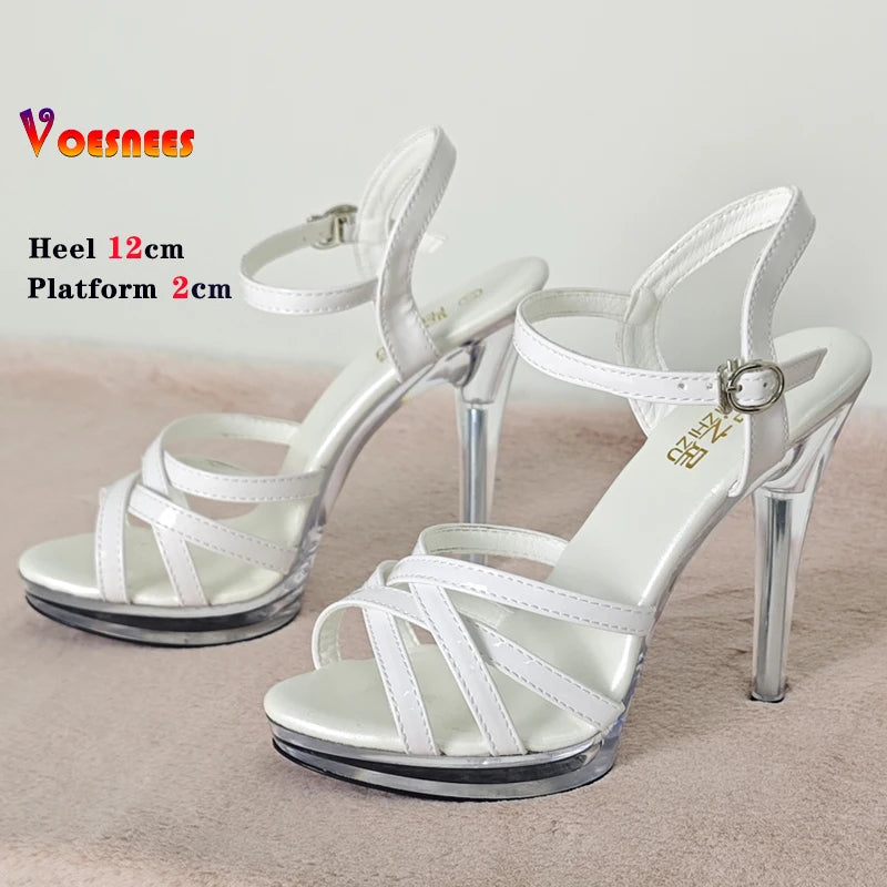 Transparent Slippers Ladies Clear PVC High Heeled Slippers Open Toe Daily Woman Sandals 12cm Sexy Show Crystal Shoes High Heels